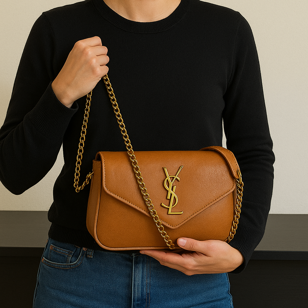 YSL-Inspired Shoulder Bag – Elegant Caramel Brown Leather