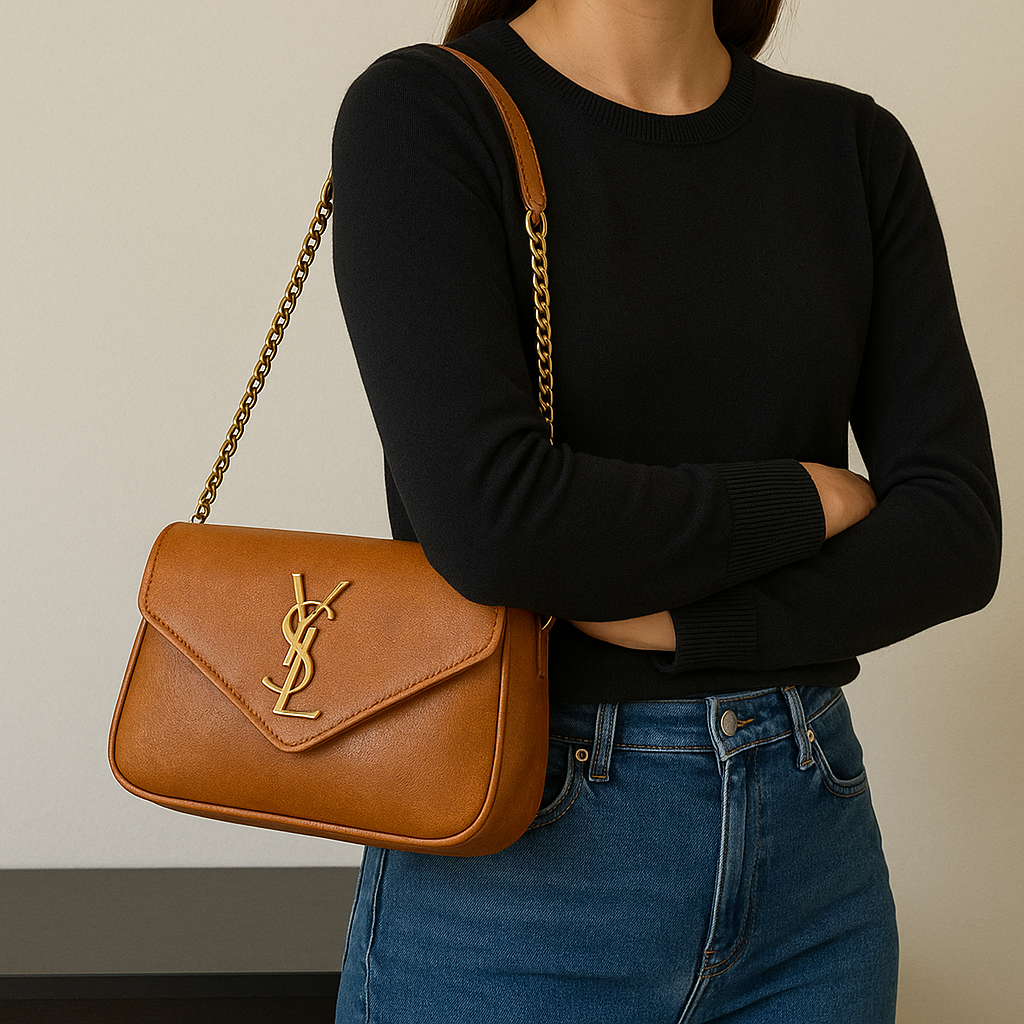 YSL-Inspired Shoulder Bag – Elegant Caramel Brown Leather