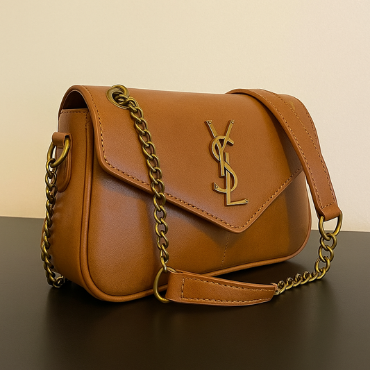 YSL-Inspired Shoulder Bag – Elegant Caramel Brown Leather