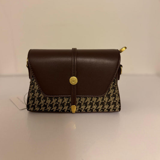 Brown Leather Crossbody Bag – Houndstooth Pattern