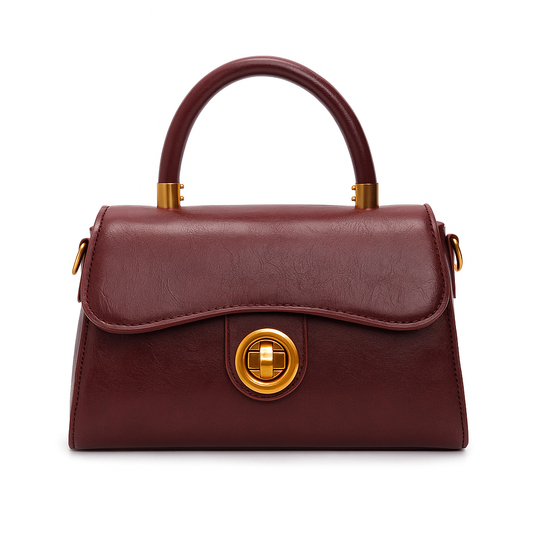 Burgundy Structured Handbag – Timeless Elegance & Gold Accents