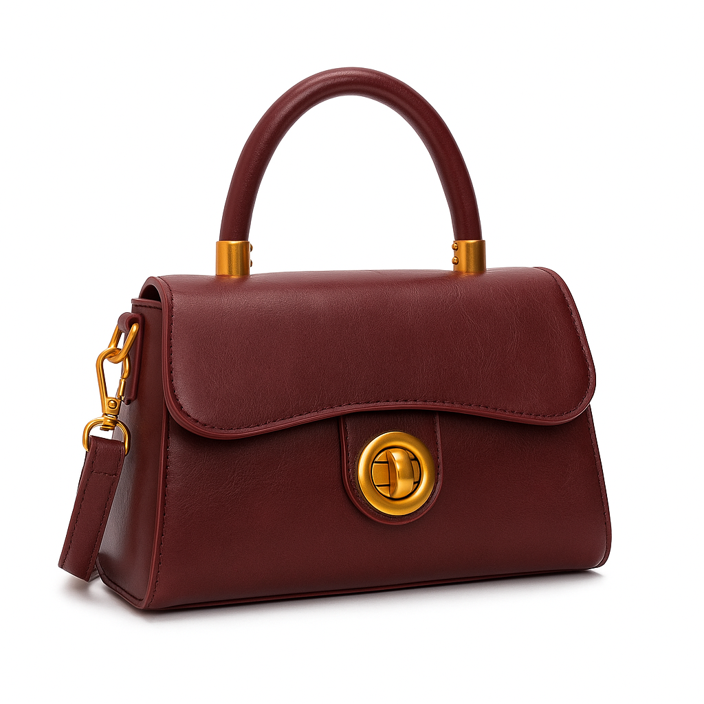 Burgundy Structured Handbag – Timeless Elegance & Gold Accents