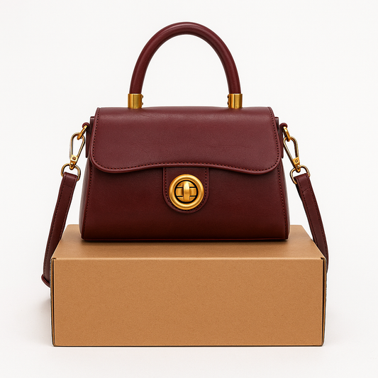 Burgundy Structured Handbag – Timeless Elegance & Gold Accents